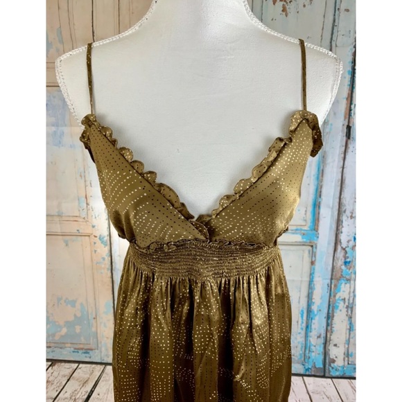 BCBGMAXAZRIA Brown Polka Dot Silk Babydoll Dress - Picture 2 of 4